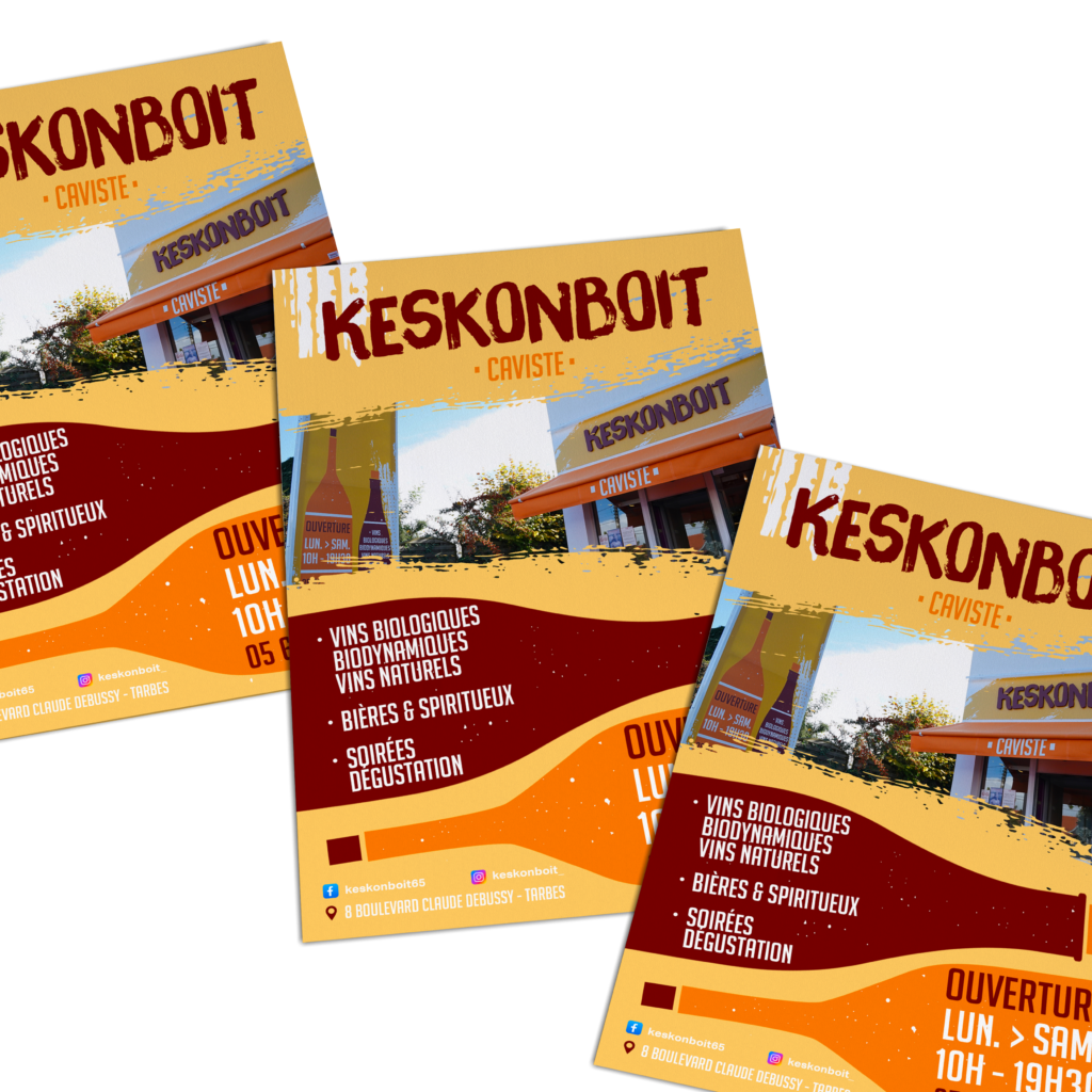 Flyer Keskonboit - Vue Frontale : Présentation élégante des vins et du logo