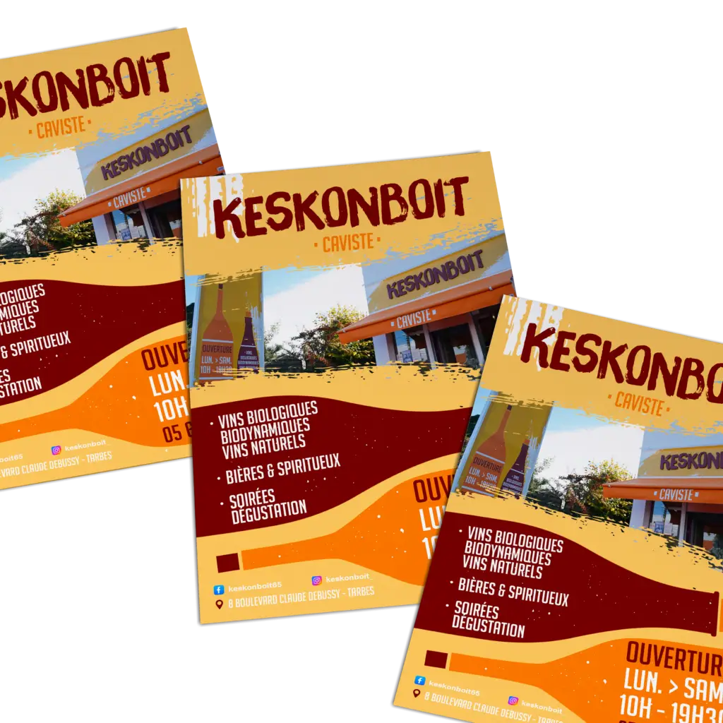 Flyer Keskonboit - Vue Frontale : Présentation élégante des vins et du logo