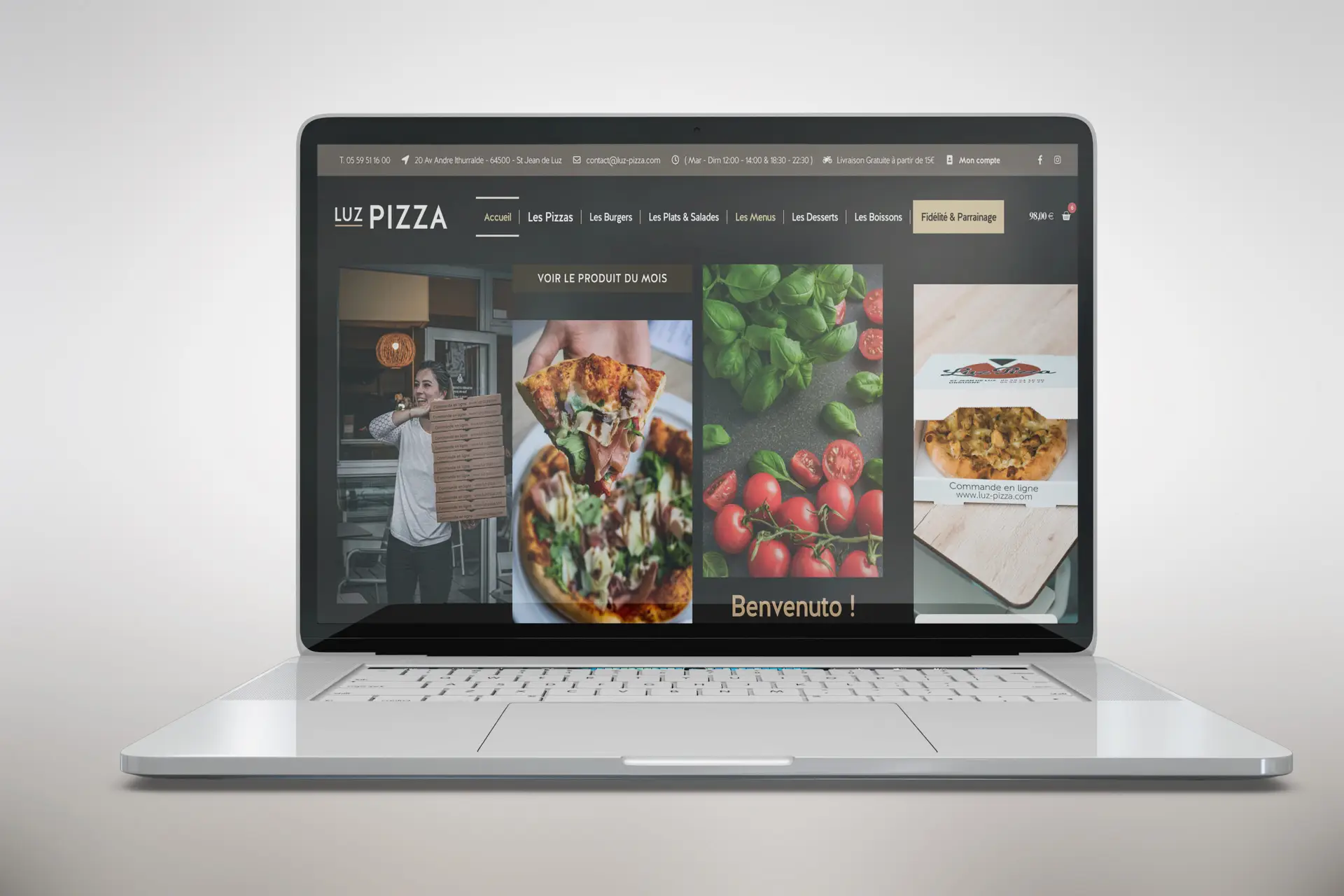 présentation mockup du site internet luz pizza réalisé par l'agence de com crakéo